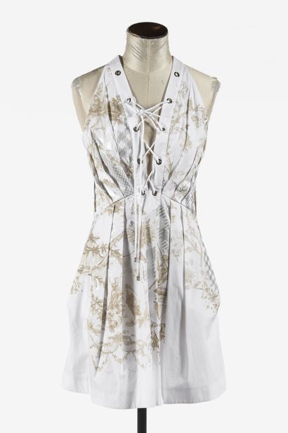 null ROBERTO CAVALLI : robe d'été en coton blanc à motifs de feuillage, lacets croisés...