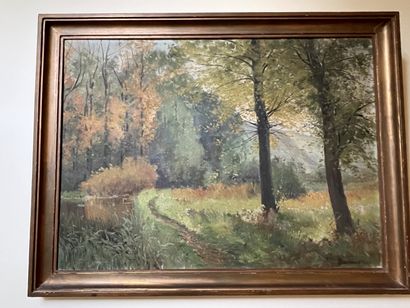 null Paire d’huiles sur toile « Paysage » signé BAUDINOT et daté 1912. 48x66cm –...