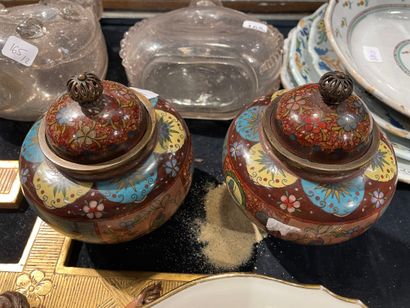 null Deux petits vases couverts en cloisonné polychrome Vers 1900