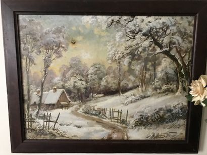 null M MATON WICART Paysage de neige Huile sur toile signée en bas à droite (acc...