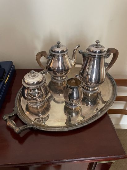 null Service à thé café en métal argenté comprenant : théière, cafetière, sucrier...