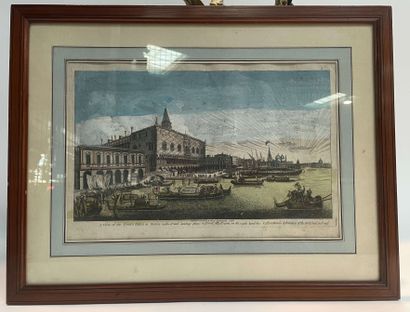 null Palais des doges à Venise. Gravure ancienne en couleurs. 1768. 38 x 51 cm à...