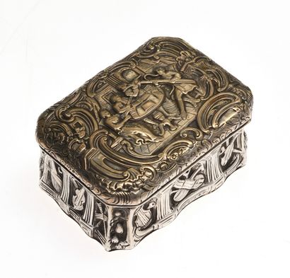 null 4 Rectangular silver box with contours decorated in repoussé with music trophies,...