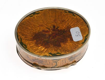 null 3 Oval box mounted in silver guilloche and enamel, lined with tortoiseshell...