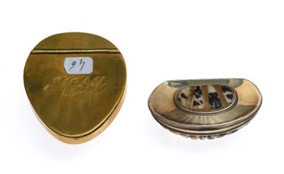 null 17 Two shell snuffboxes, one with a gilded metal frame monogrammed "SPM", the...