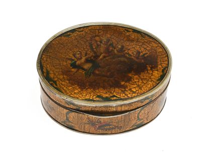 null 3 Oval box mounted in silver guilloche and enamel, lined with tortoiseshell...