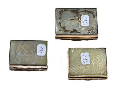 null 40 Three rectangular mother-of-pearl boxes mounted in silver, the lids lined...