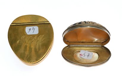 null 17 Two shell snuffboxes, one with a gilded metal frame monogrammed "SPM", the...