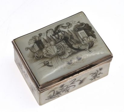 null 14 White porcelain rectangular box or snuffbox decorated on all sides in grisaille...