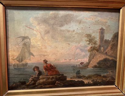 null 
Claude Joseph VERNET (1714-1789), atelier de Bord de mer avec pêcheur et villageoise...
