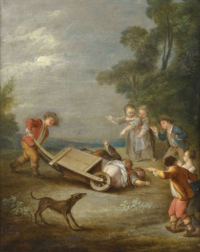 null François EISEN (c. 1695-1778 / 98) Jeux d enfants Huiles sur toile signées F....