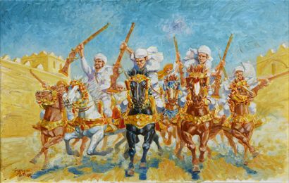 null Georges POTIER (né en 1926) La charge de cavalerie Huile sur toile, signée en...