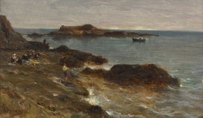 null Adolphe APPIAN (1818-1898) Jeune pêcheur au bord de mer Huile sur toile, signée...