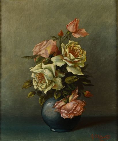 null Nikolaï Alexandrovitch OKOLOWICZ (1867- c. 1928) Bouquet de roses dans un vase...