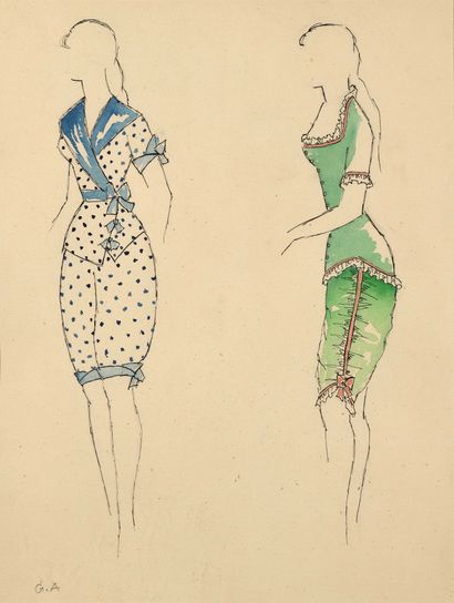 null Georges (Youri) ANNENKOV (1889-1974) 2 Projets de costumes Encres sur papier,...