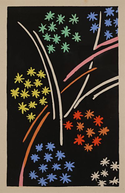 null 64D Sonia DELAUNAY (1885-1979) Composition, 1930 Pochoir en couleurs sur vélin,...