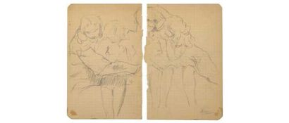 null Paul CHMAROFF (1874-1950) Deux baigneuses Crayon sur papier, signé en bas à...