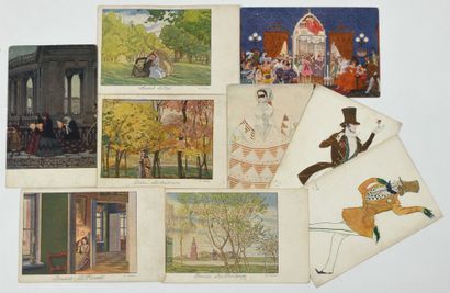 null 64G (BAKST, SOMOV, DOBOUJINSKY) Ensemble de 8 cartes postales d’après des œuvres...