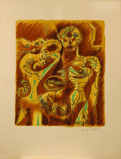 null André MASSON (1896 1987) Couple Alchimique, 1975 Lithographie en couleurs, signée...