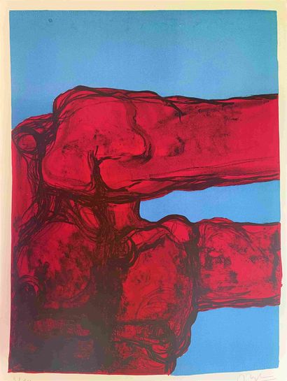 null Maurice LEGENDRE (XXème siècle) Composition abstraite sur fond bleu. Lithographie...