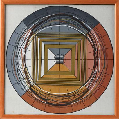 null Ecole du XXe siècle Composition abstraite Gouache sur toile. 33,5 x 34 cm