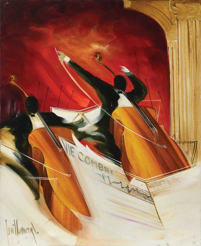 null Dominique GUILLEMARD (1949-2010) Les contrebassistes. Huile sur toile. Signée...
