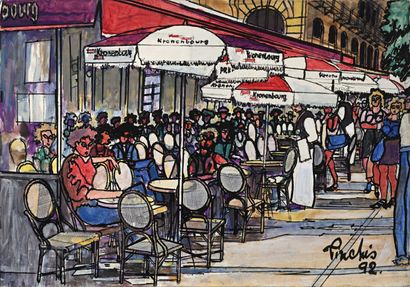  Martin PINCHIS (1907 - 2005) Les Cafés de...