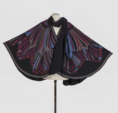 null EMILIO PUCCI: black wool and cashmere cape decorated with stylized butterfly...