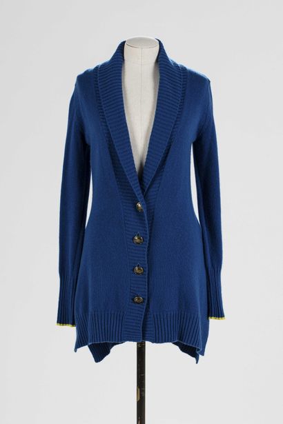 null EMILIO PUCCI: long cardigan in blue cashmere, single breasted, lapel collar,...