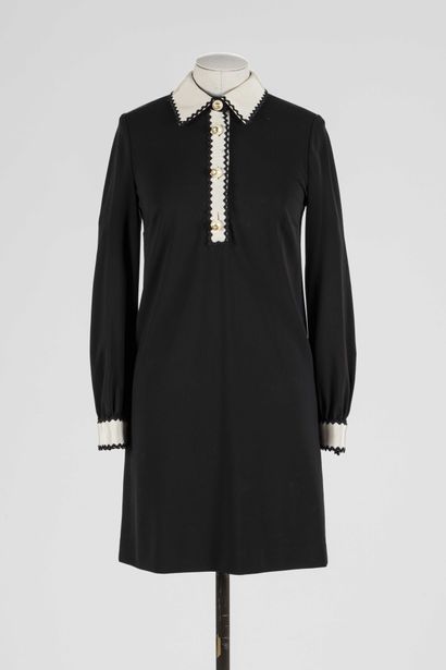 null GUCCI: chasuble dress in black viscose, white collar and cuff decorated with...