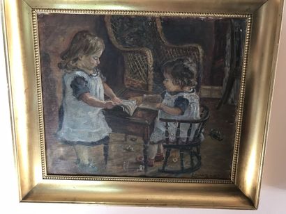 null Lauritz HOWE (1869-1945) The Two Girls Oil on canvas Signed lower right and...
