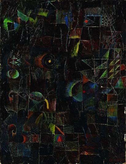 null Pierre-Yves COUSTERE (1938-2017) Polychromie sombre, 1969 Huile sur toile signée...