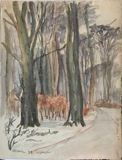 null Lauritz HOWE (1869-1945) Forêt en Hiver, Sorgenfri Aquarelle Signé, situé et...