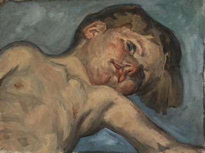 null Lauritz HOWE (1869-1945) Enfant allongé Huile sur toile 24,5x33cm