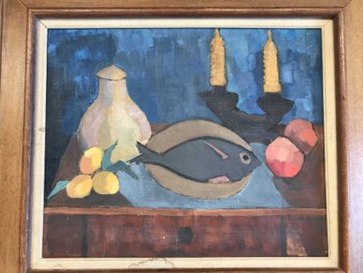 null Isabelle ROUAULT Still life with fish Oil on canvas, signed lower right. 49...