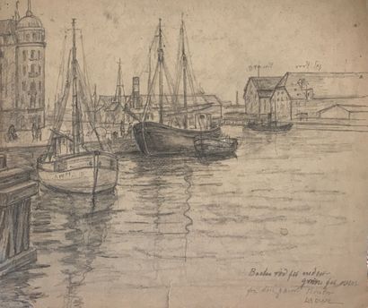 null Lauritz HOWE (1869-1945) Copenhague Fusain Signé en bas à droite et annoté Etude...