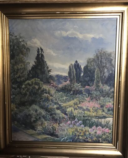 null Lauritz HOWE (1869-1945) Jardin fleuri Huile sur toile Signé en bas à gauche...
