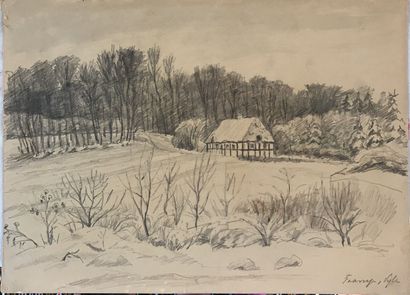 null Lauritz HOWE (1869-1945) Paysage de Vyle Fusain 24,5x34cm