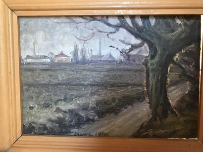 null Lauritz HOWE (1869-1945) Landscape with a tree Oil on canvas Signed lower center...