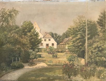 null Lauritz HOWE (1869-1945) Presbytère et son jardin Huile sur toile Signé 36x46...