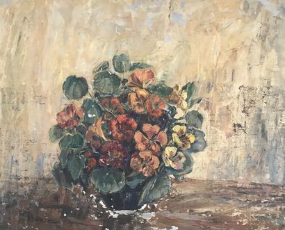 null Lauritz HOWE (1869-1945) Bouquet de fleurs sur un entablement Huile sur toile,...