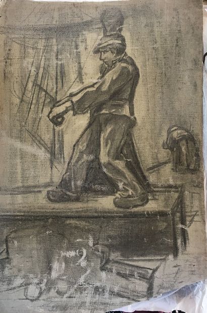 null Lauritz HOWE (1869-1945) Matelot Etude préparatoire sur toile 44x29cm Déchi...