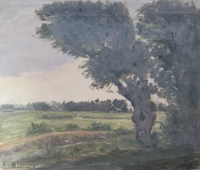 null Lauritz HOWE (1869-1945) Landscape with tree, Lerseen Oil on canvas Signed lower...