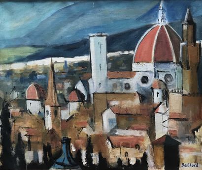null David SETFORD (1925-2010) Vision de Florence 1998 Huile sur toile "Primaver",...