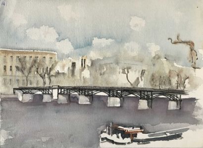 null David SETFORD (1925-2010) Pont à Paris c.1990 Aquarelle