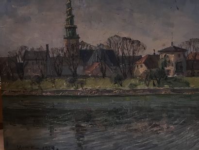 null Lauritz HOWE (1869-1945) Saint Sauveur Church Oil on canvas, sbd and dated 1934...