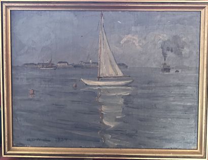 null Lauritz HOWE (1869-1945) Sailboat Oil on cardboard Signed lower left and dated...