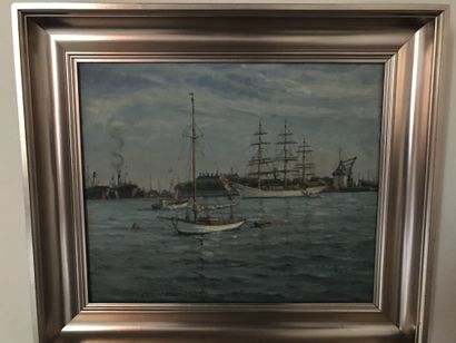 null Lauritz HOWE (1869-1945) Marine, port de Copenhague Huile sur toile Signé en...