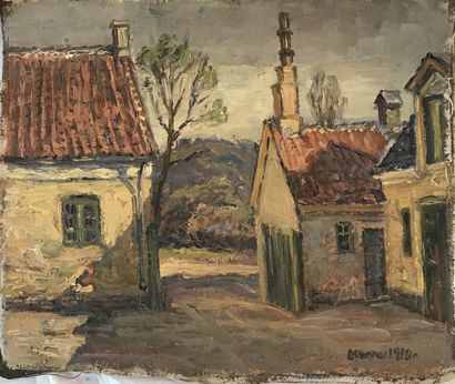 null Lauritz HOWE (1869-1945) Village Huile sur toile Signé en bas à droite et daté...