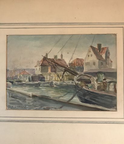 null Lauritz HOWE (1869-1945) Port de Wildersplads Aquarelle Signé en bas à gauche...